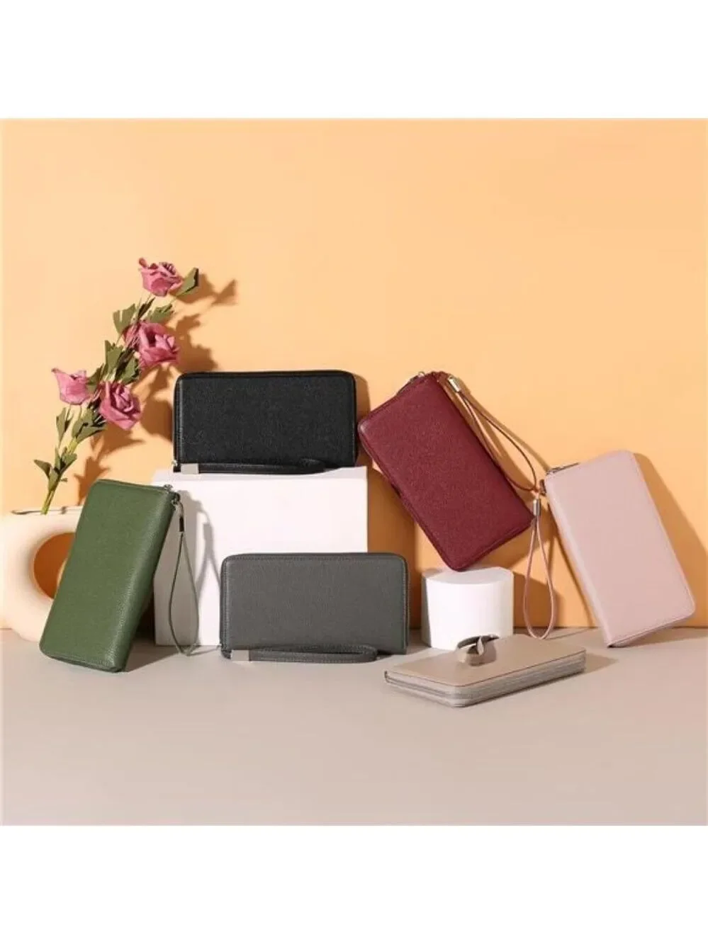RFID Leather Wallet for Women Zip Around Clutch Wristlet Long Purse Card Holder